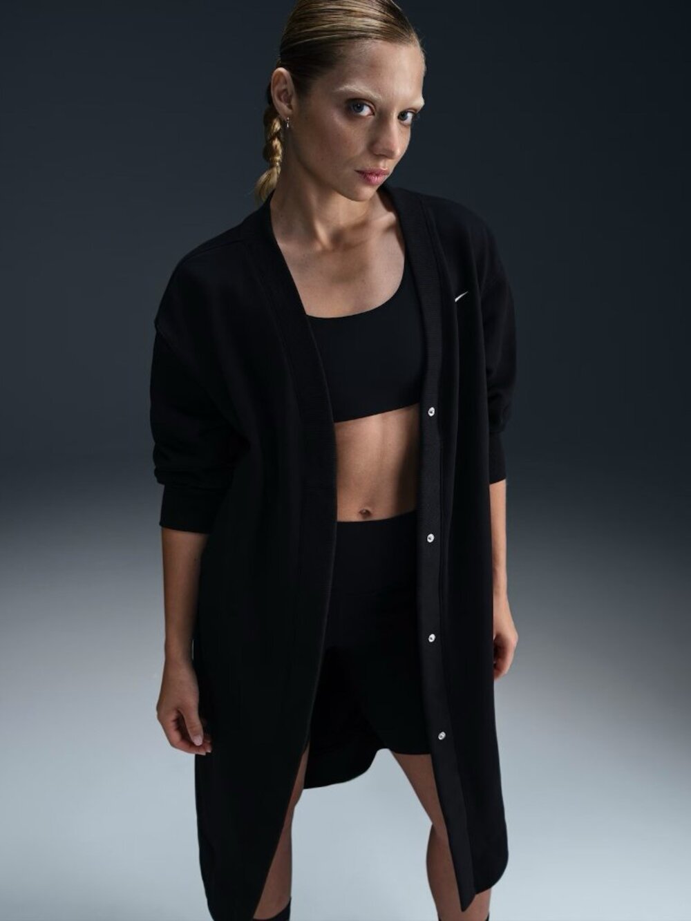 NEW Nike Phoenix Fleece Oversized Long Cardigan Black FV8036-010  Womens Size L
